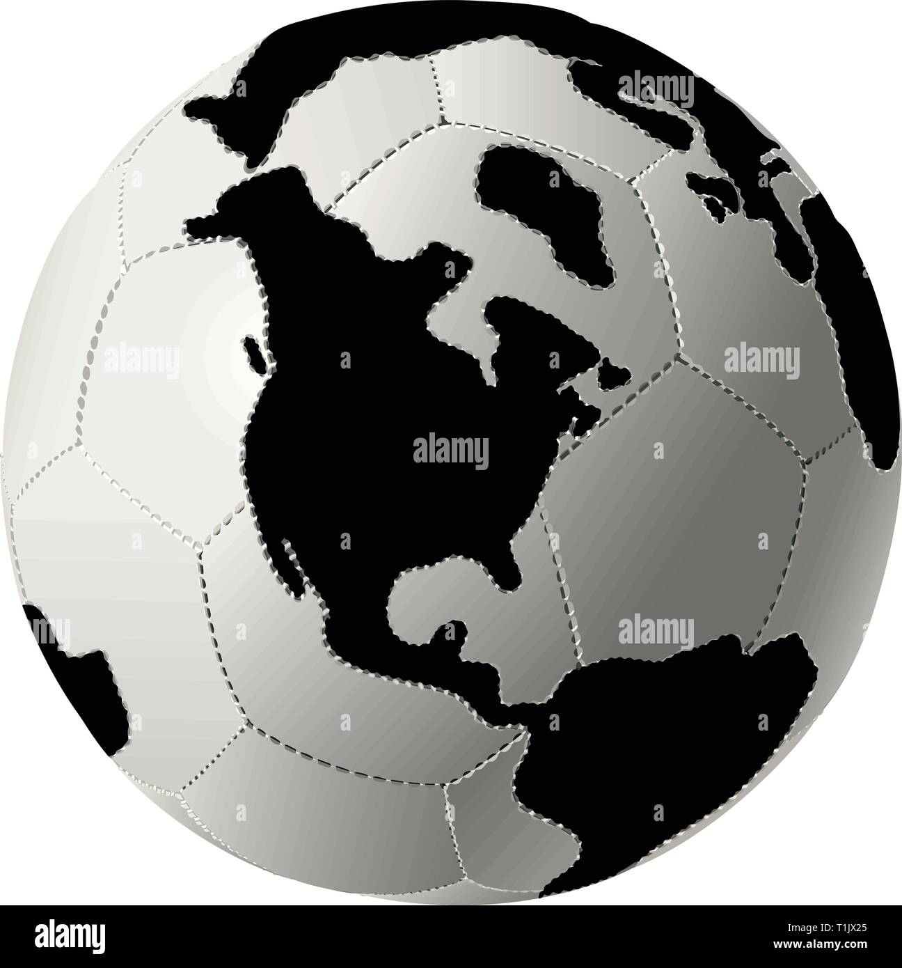 Pallone da calcio globo con continenti Illustrazione Vettoriale