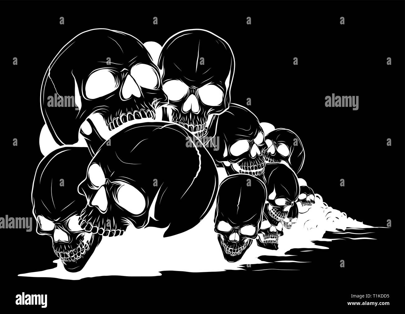 Cranio e crossbones. teschi umani e le ossa con profondità di campo Illustrazione Vettoriale