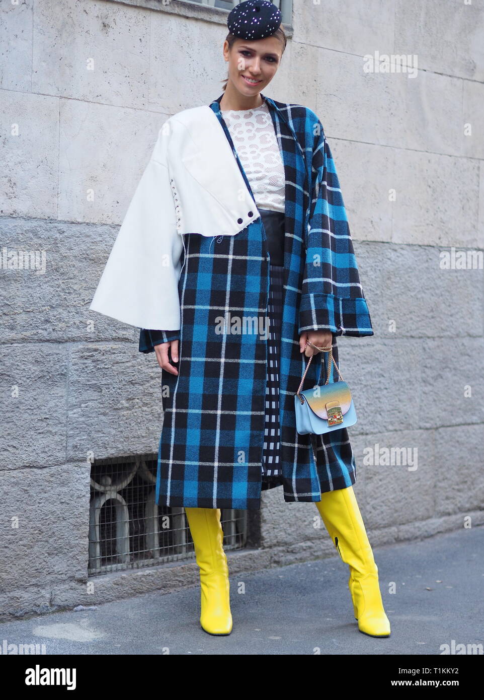 Milano, Italia: 22 Febbraio 2019: Landiana Jolo street style outfit prima BLUMARINE fashion show durante la settimana della moda milanese autunno/inverno 2019 Foto Stock