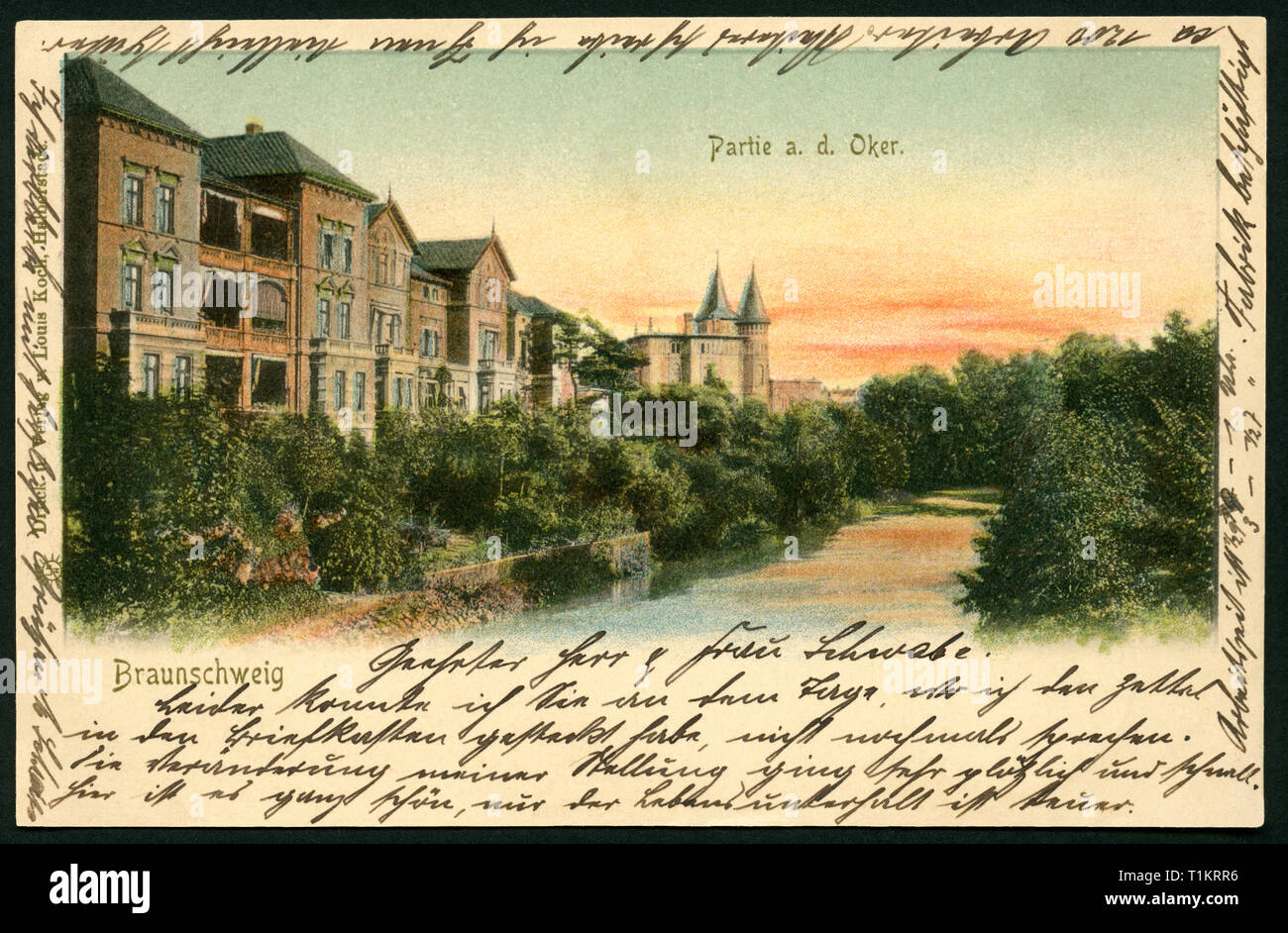 Geografia / viaggi, Germania, Bassa Sassonia, Brunswick, il fiume Oker, cartolina, inviato 1900., Additional-Rights-Clearance-Info-Not-Available Foto Stock