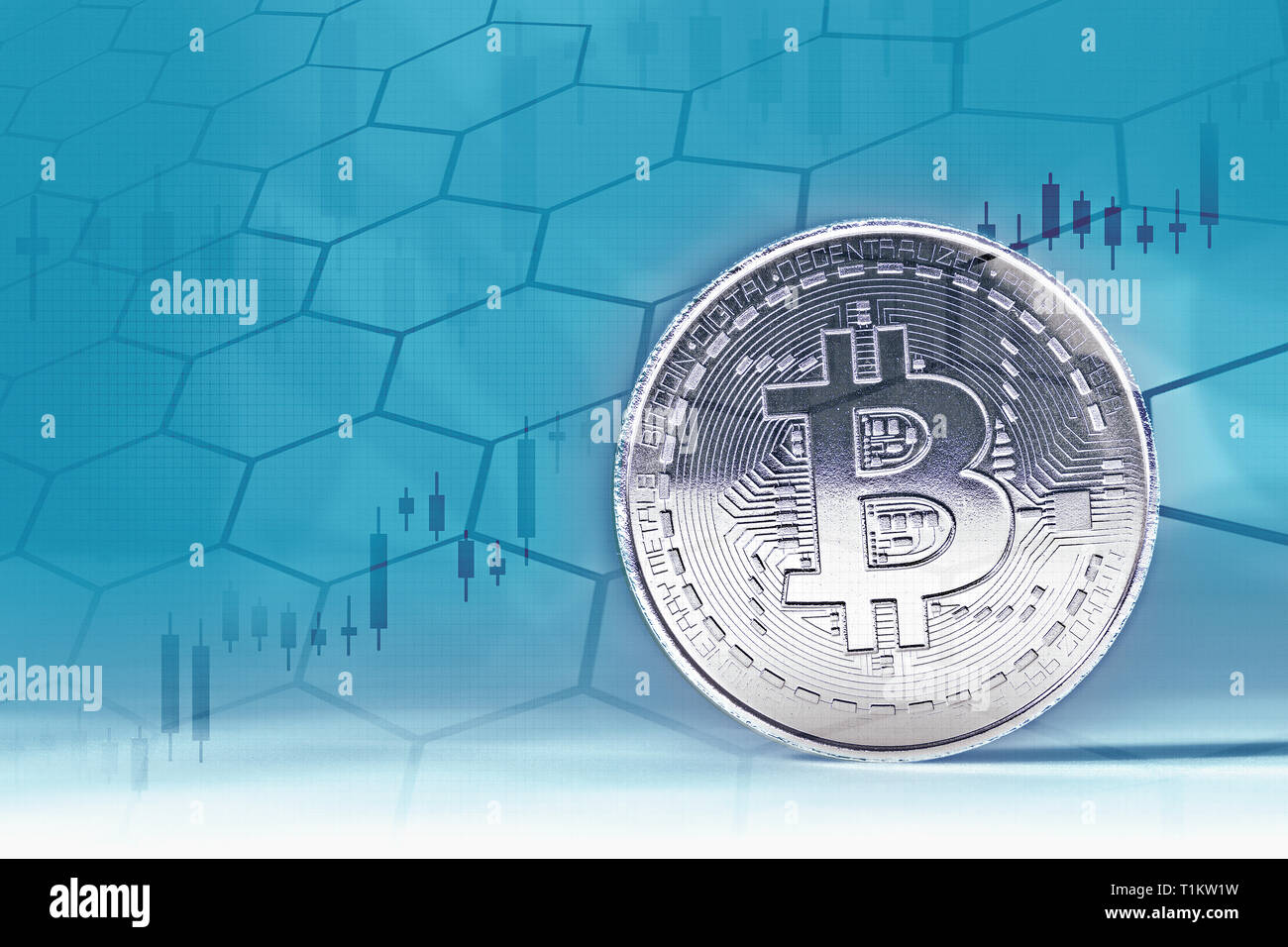 Business monete bitcoin valuta finanziare i soldi sul grafico sfondo grafico Foto Stock