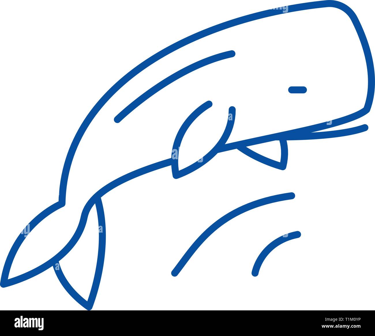 Whale icona linea concept. La balena piatto simbolo del vettore, segno, illustrazione di contorno. Illustrazione Vettoriale