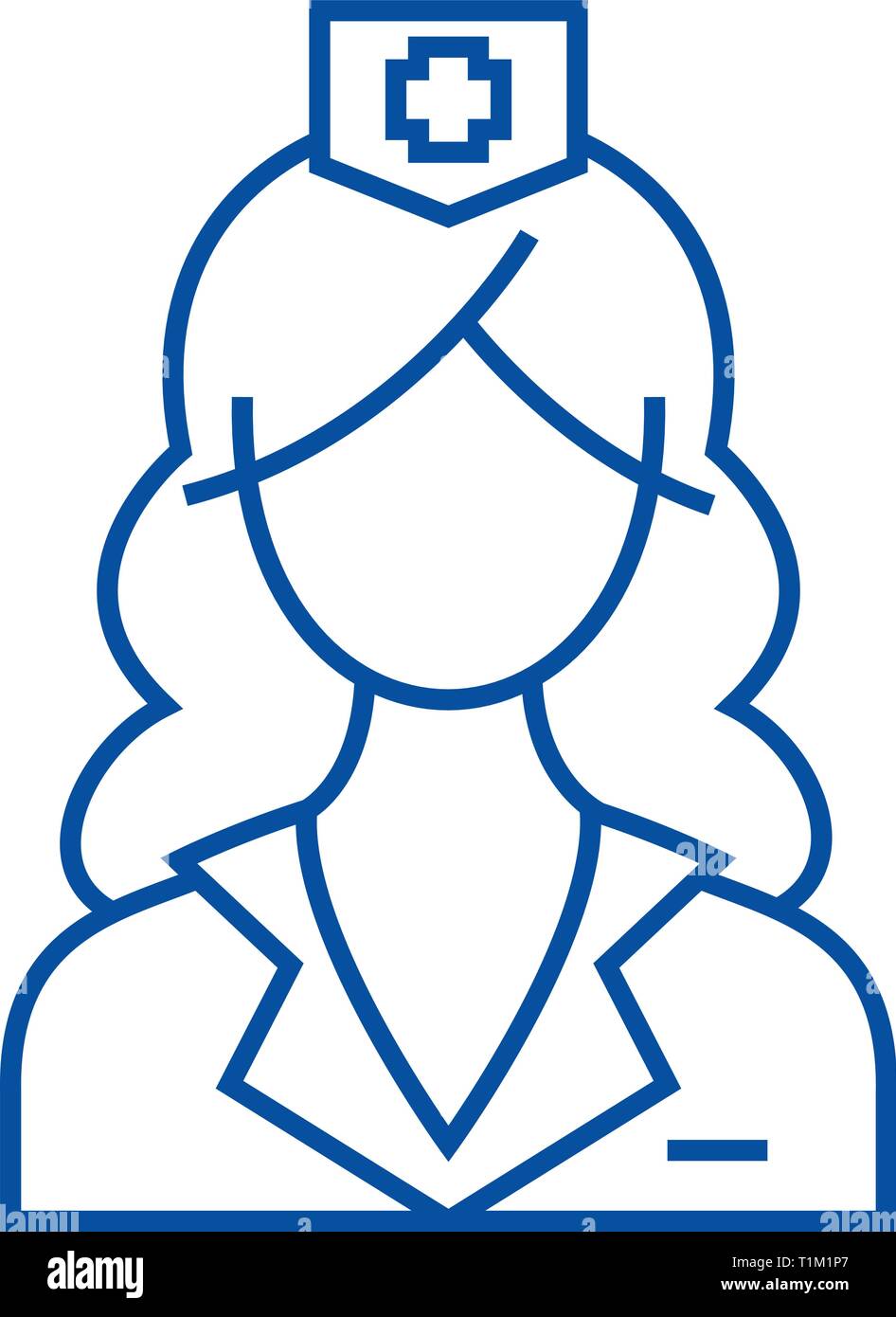 Donna medico, infermiere icona linea concept. Donna medico, infermiere piatto simbolo del vettore, segno, illustrazione di contorno. Illustrazione Vettoriale