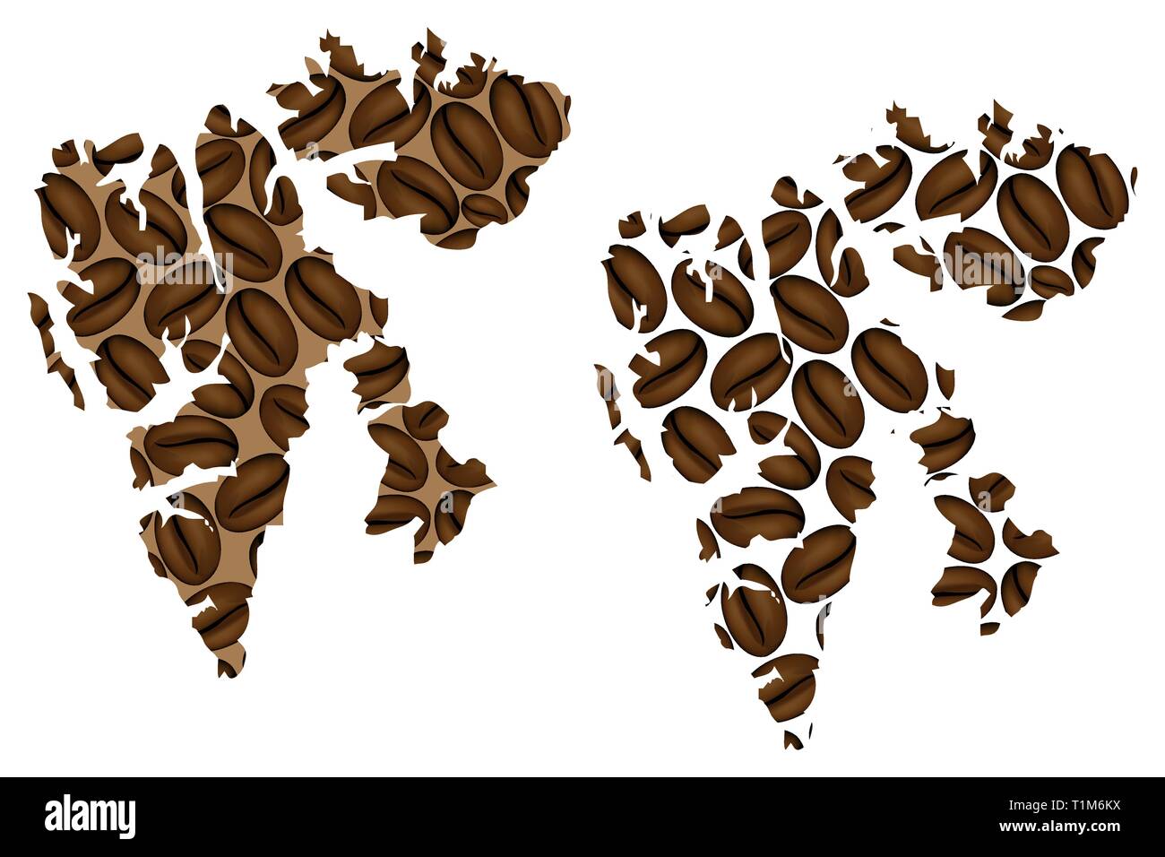 Svalbard - Mappa di chicco di caffè, Spitsbergen, Nordaustlandet e Edgeoya (Regno di Norvegia, arcipelago norvegese) mappa fatta di chicchi di caffè, Illustrazione Vettoriale