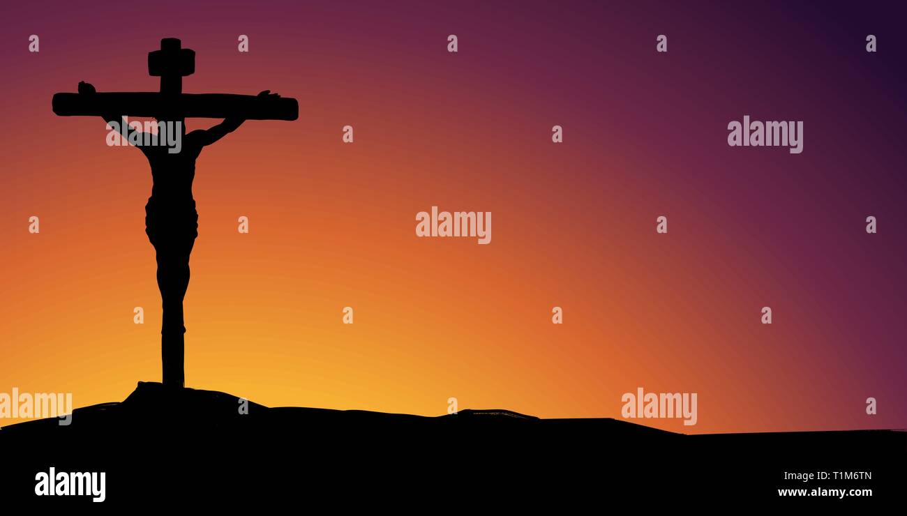 Gesù Cristo, il Figlio di Dio , santo vacanze di Pasqua religiosa, croce simbolo del cristianesimo disegnati a mano illustrazione vettoriale schizzo Illustrazione Vettoriale