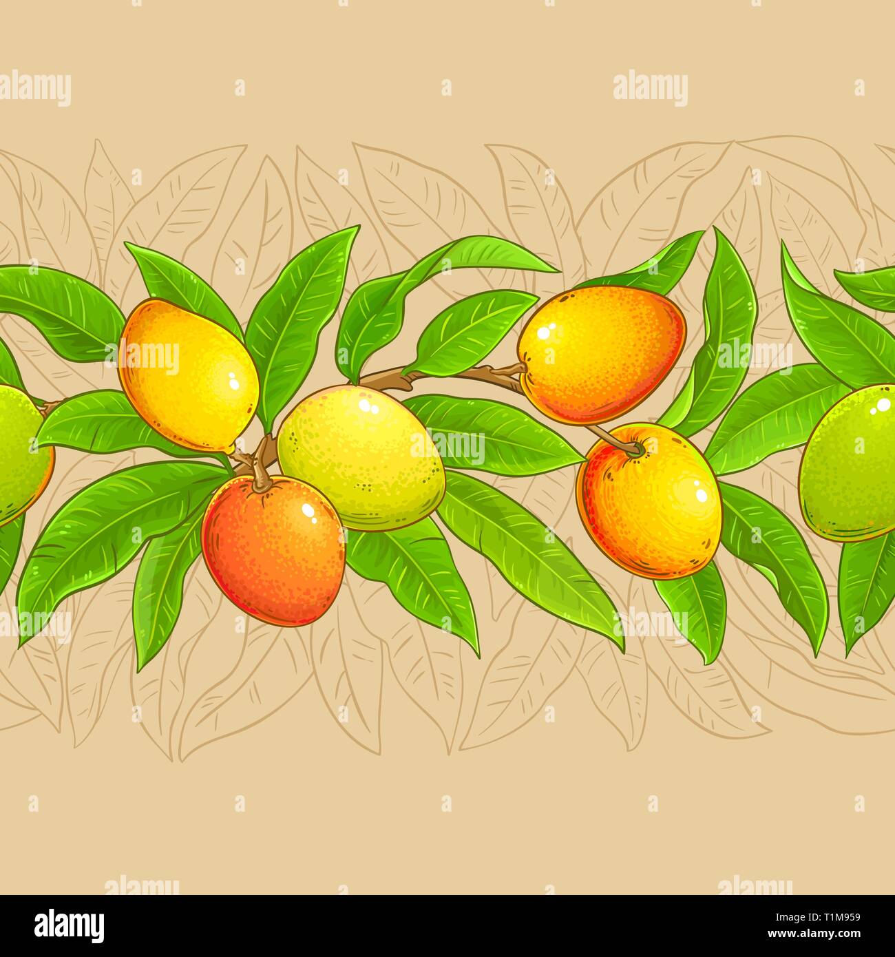 Vettore di mango pattern sul colore di sfondo Illustrazione Vettoriale