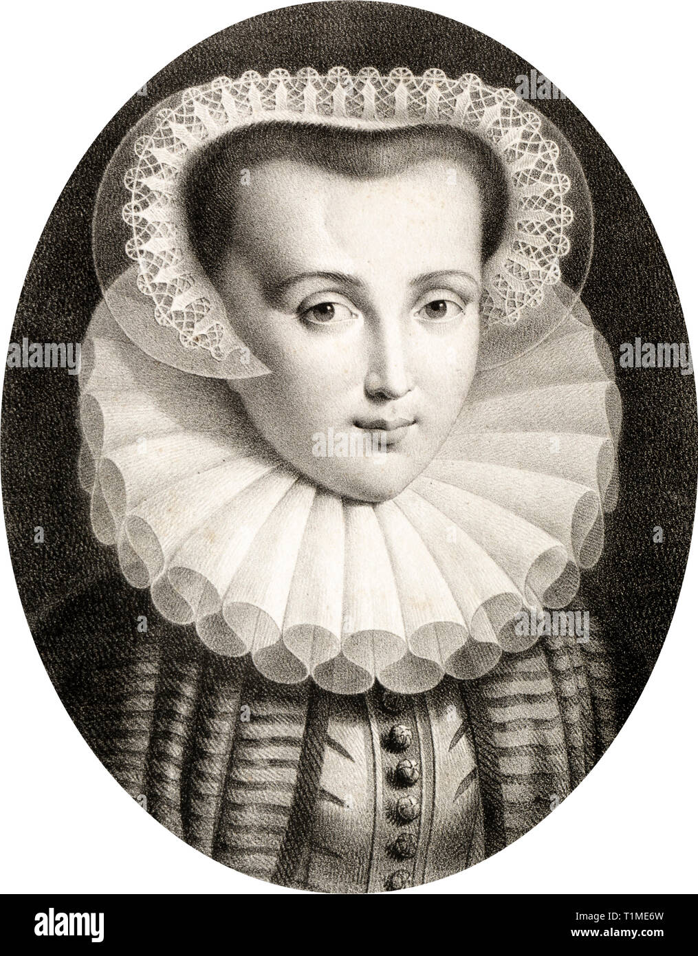 Maria Stuart (1542-1587) litografia in bianco e nero ritratto da Christian Ludwig Wilhelm Heuer, secolo XIX Foto Stock