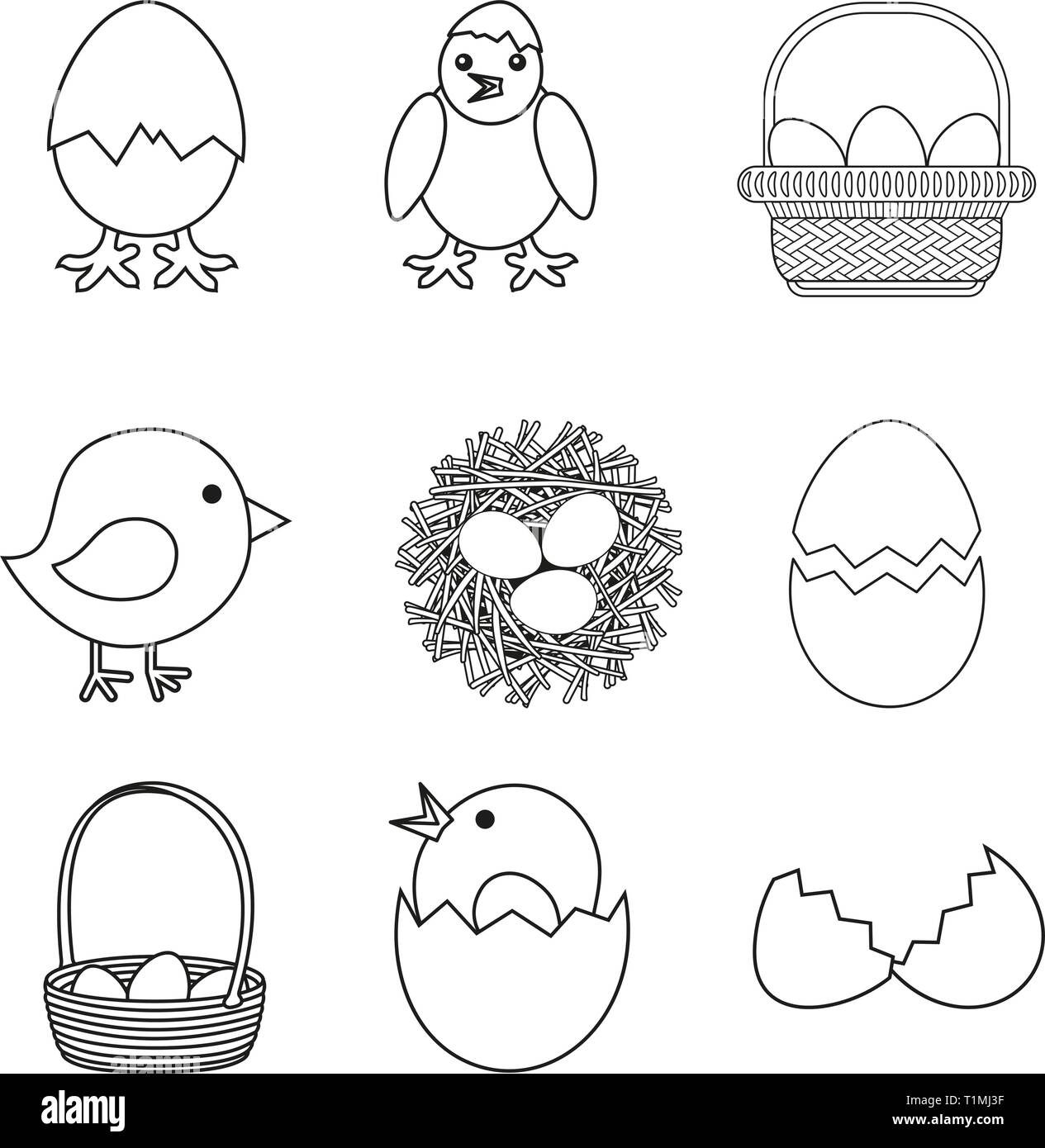 Line art in bianco e nero di uova di pollo impostato Illustrazione Vettoriale