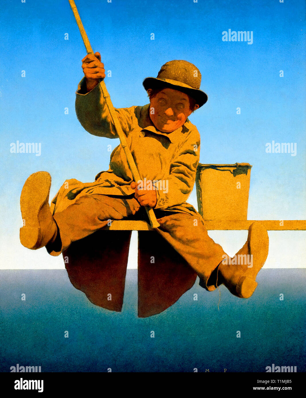 Maxfield Parrish Fisherman sul molo Foto Stock