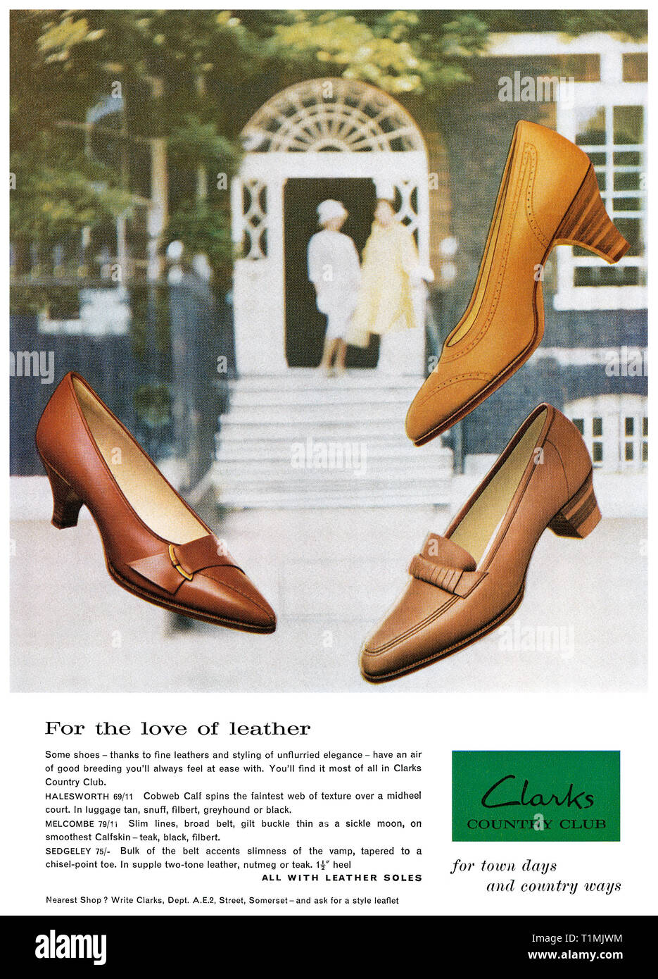 1960 British pubblicità per Clarks Country Club scarpe. Foto Stock
