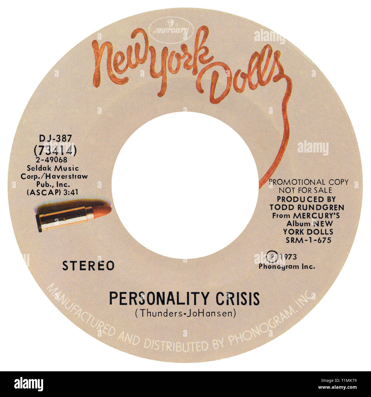 Noi 45 giri singoli promozionali di personalità in crisi con i New York Dolls sull'etichetta di mercurio a partire dal 1973. Scritto da David Johansen e Johnny Thunders e prodotto da Todd Rundgren. Foto Stock