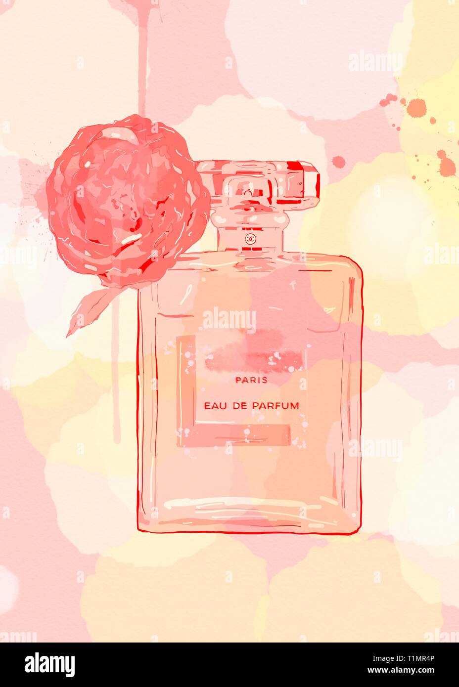 Chanel n. 5 illustrazione. chanel n. 5 la pittura. chanel n. 5 acquerello.chanel n. 5 stampa Foto Stock