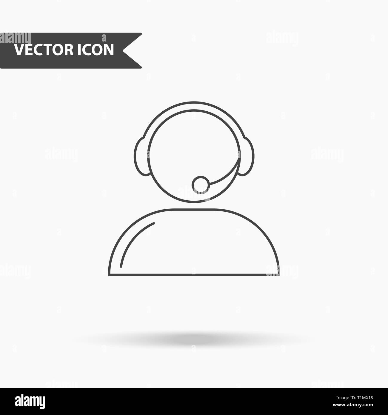 Moderno e semplice illustrazione vettoriale di servizi di supporto e la relativa icona. Immagine piatta Uomo con cuffie con linee sottili per l'applicazione, interfaccia presentatio Illustrazione Vettoriale