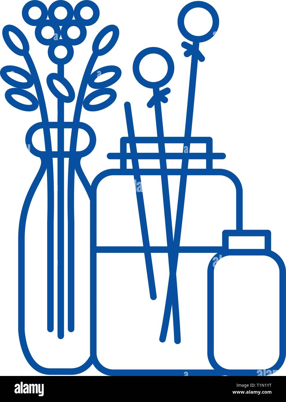 Fiori all'interno icona linea concept. Fiori all'interno piatto simbolo del vettore, segno, illustrazione di contorno. Illustrazione Vettoriale