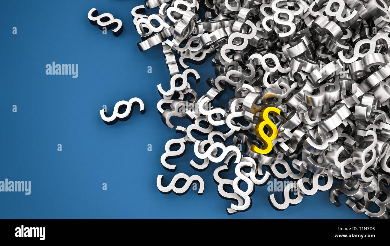 3D rendering di molti di confondere i paragrafi per leggi noto da un avvocato e avvocato in consulenza legale da parte di un notaio di diritto impresa Foto Stock