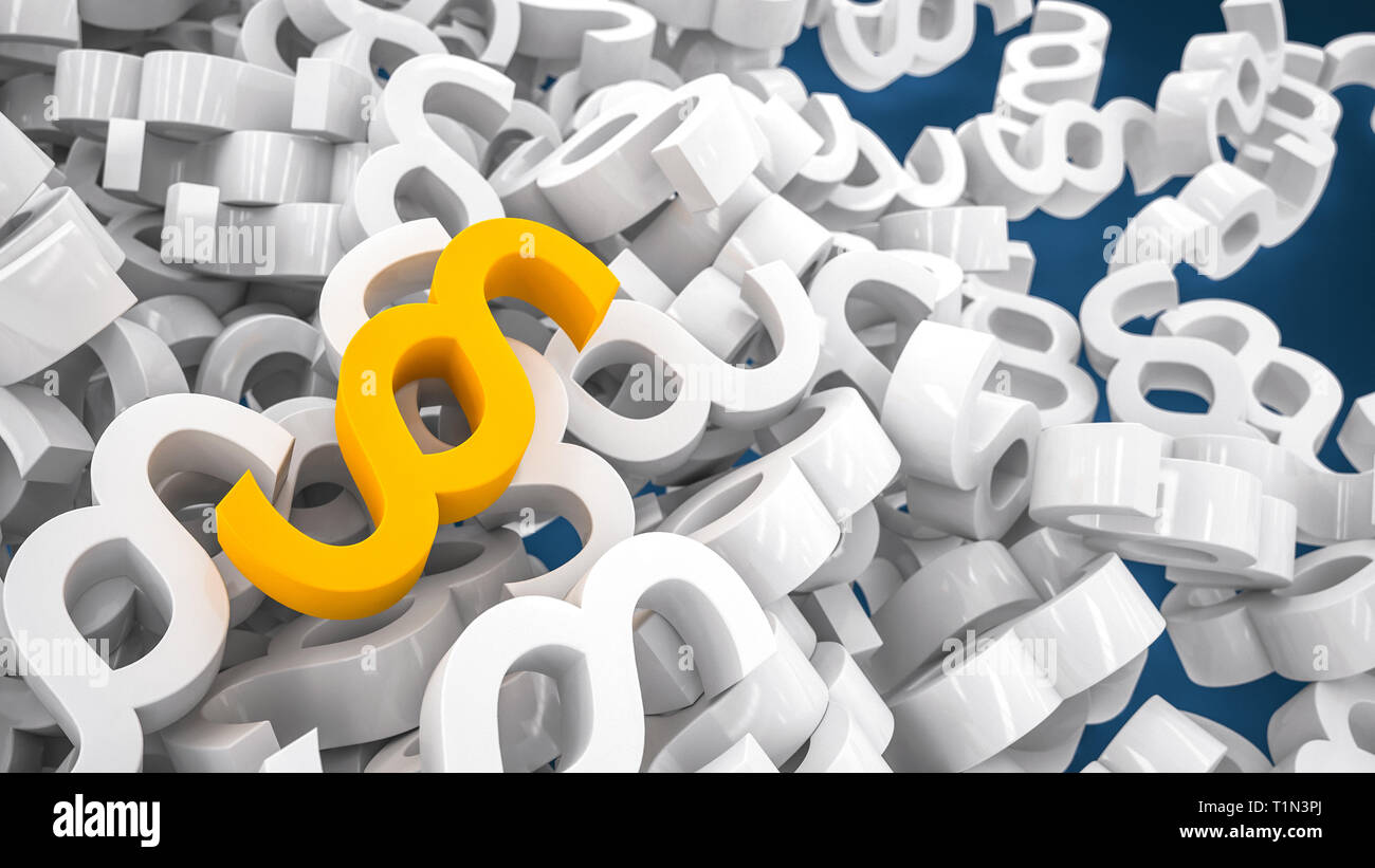 3D rendering di molti di confondere i paragrafi per leggi noto da un avvocato e avvocato in consulenza legale da parte di un notaio di diritto impresa Foto Stock