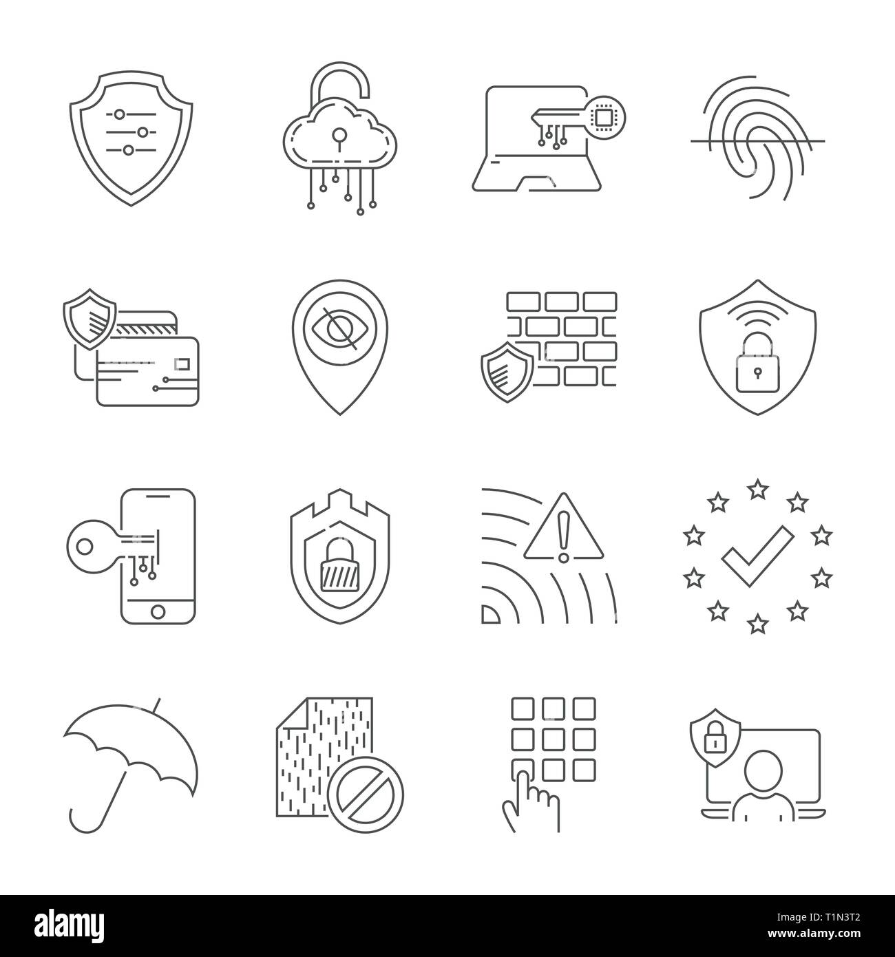 Internet security e la protezione digitale linea set di icone. Segni di progettazione per il web, app, ui. Moderno vettore perfetta illustrazione. Corsa modificabile. EPS 10 Illustrazione Vettoriale