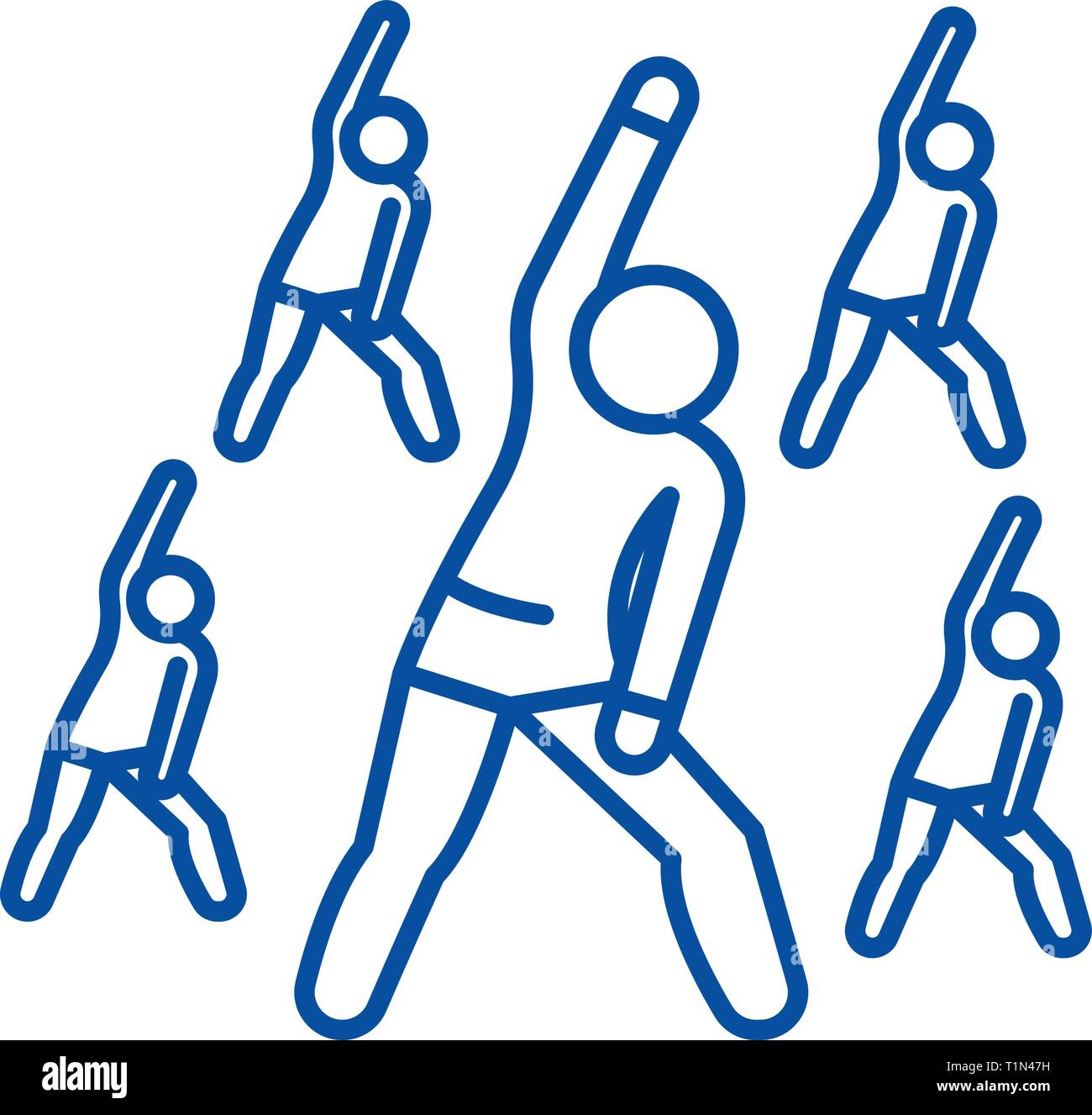 Fitness di Gruppo icona linea concept. Fitness di Gruppo piatto simbolo del vettore, segno, illustrazione di contorno. Illustrazione Vettoriale