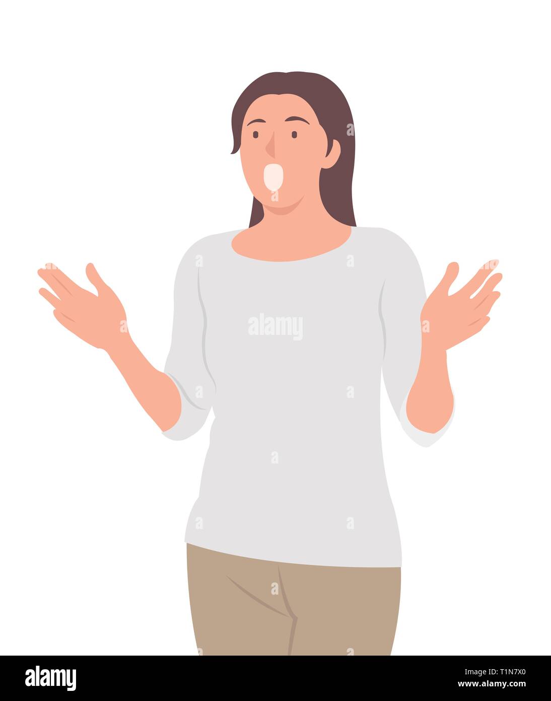 Cartoon persone character design donna sorprendente a qualcosa con la bocca aperta. Ideale sia per la stampa e il web design. Illustrazione Vettoriale