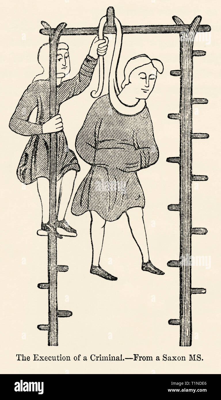L'esecuzione di un criminale, da un Saxon MS, Illustrazione da John Cassell è illustrata la storia dell'Inghilterra, Vol. Ho fin dai primissimi tempi al regno di Edward il quarto, Cassell Petter e Galpin, 1857 Foto Stock