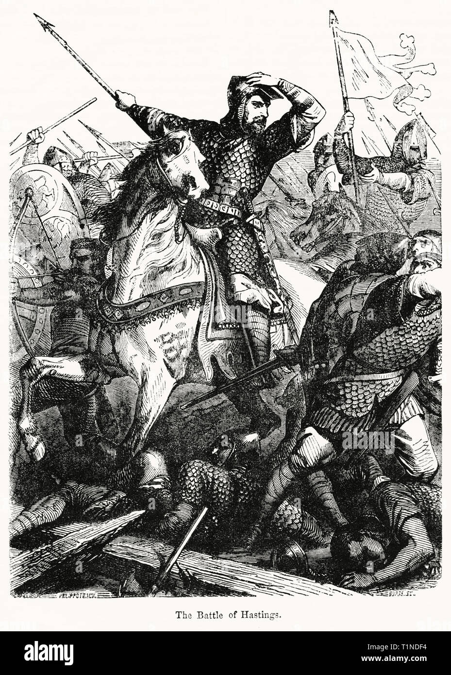 La battaglia di Hastings, Illustrazione da John Cassell è illustrata la storia dell'Inghilterra, Vol. Ho fin dai primissimi tempi al regno di Edward il quarto, Cassell Petter e Galpin, 1857 Foto Stock