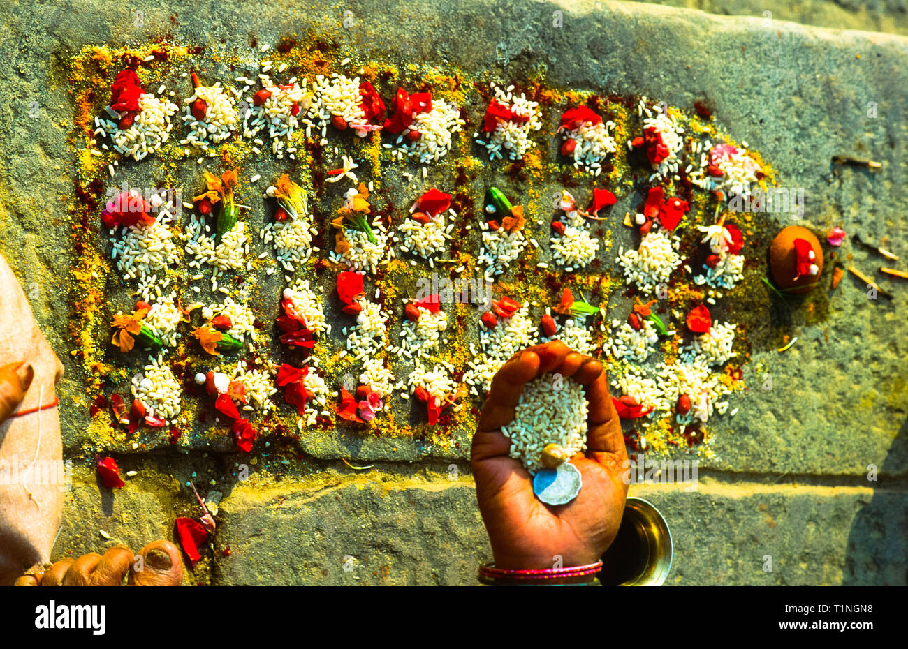 Festival indiano e rituali al fiume Gange a Varanasi o Benares, India Foto Stock