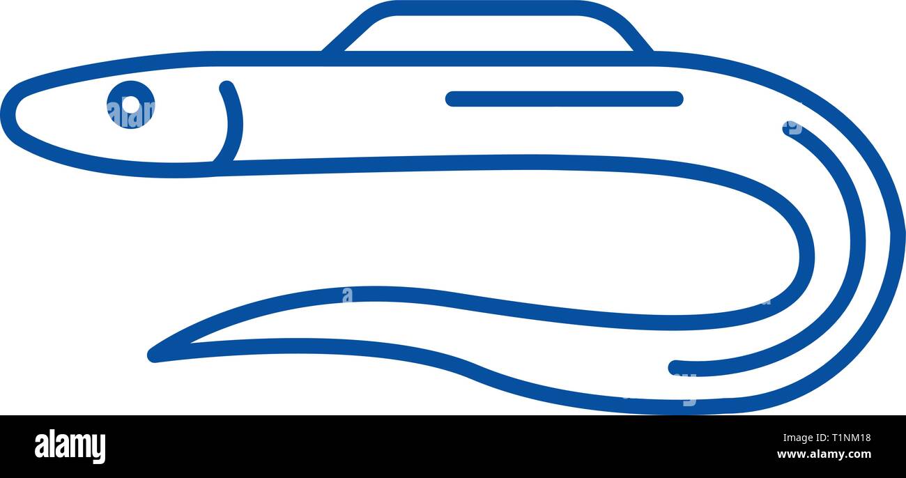 Moray,anguilla icona linea concept. Moray,anguilla piatto simbolo del vettore, segno, illustrazione di contorno. Illustrazione Vettoriale