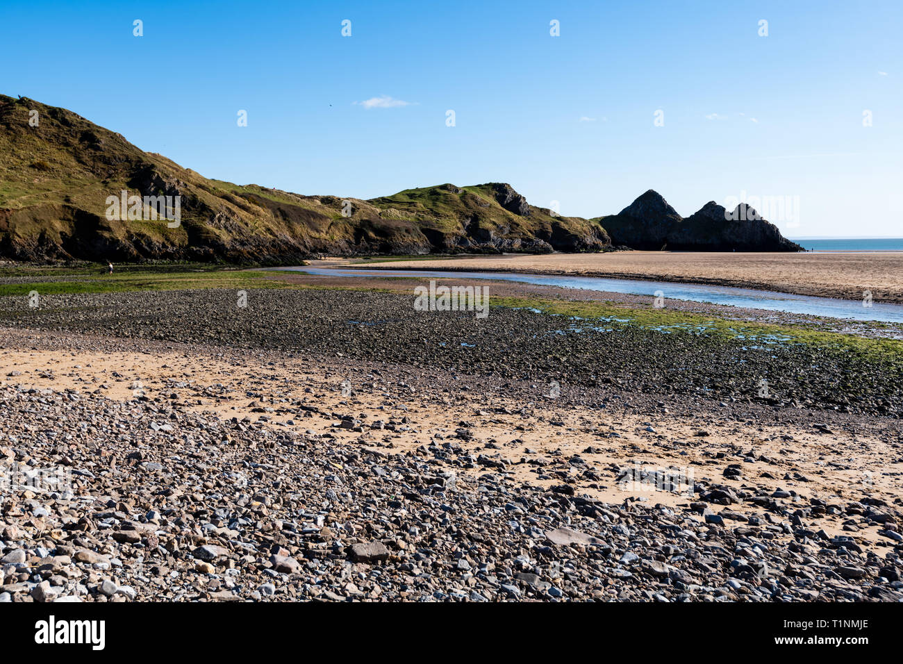 Three Cliffs Bay south coast beach la Penisola di Gower Swansea Wales UK Foto Stock