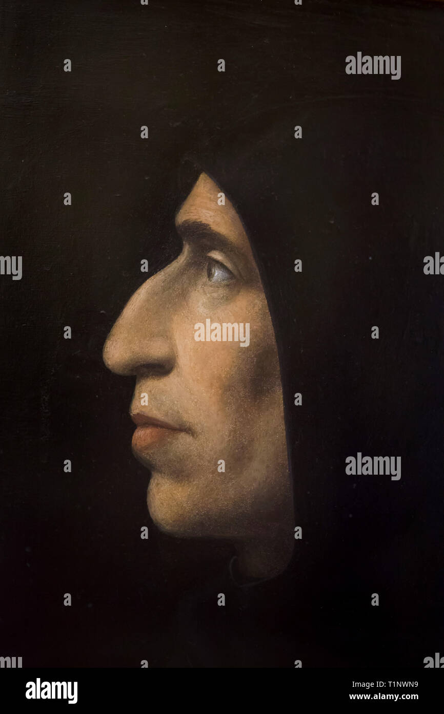 Ritratto di Girolamo Savonarola dagli italiani pittore rinascimentale Fra Bartolomeo (1498-1499) sul display al Museo di San Marco (Museo Nazionale di San Marco a Firenze, Toscana, Italia. Foto Stock