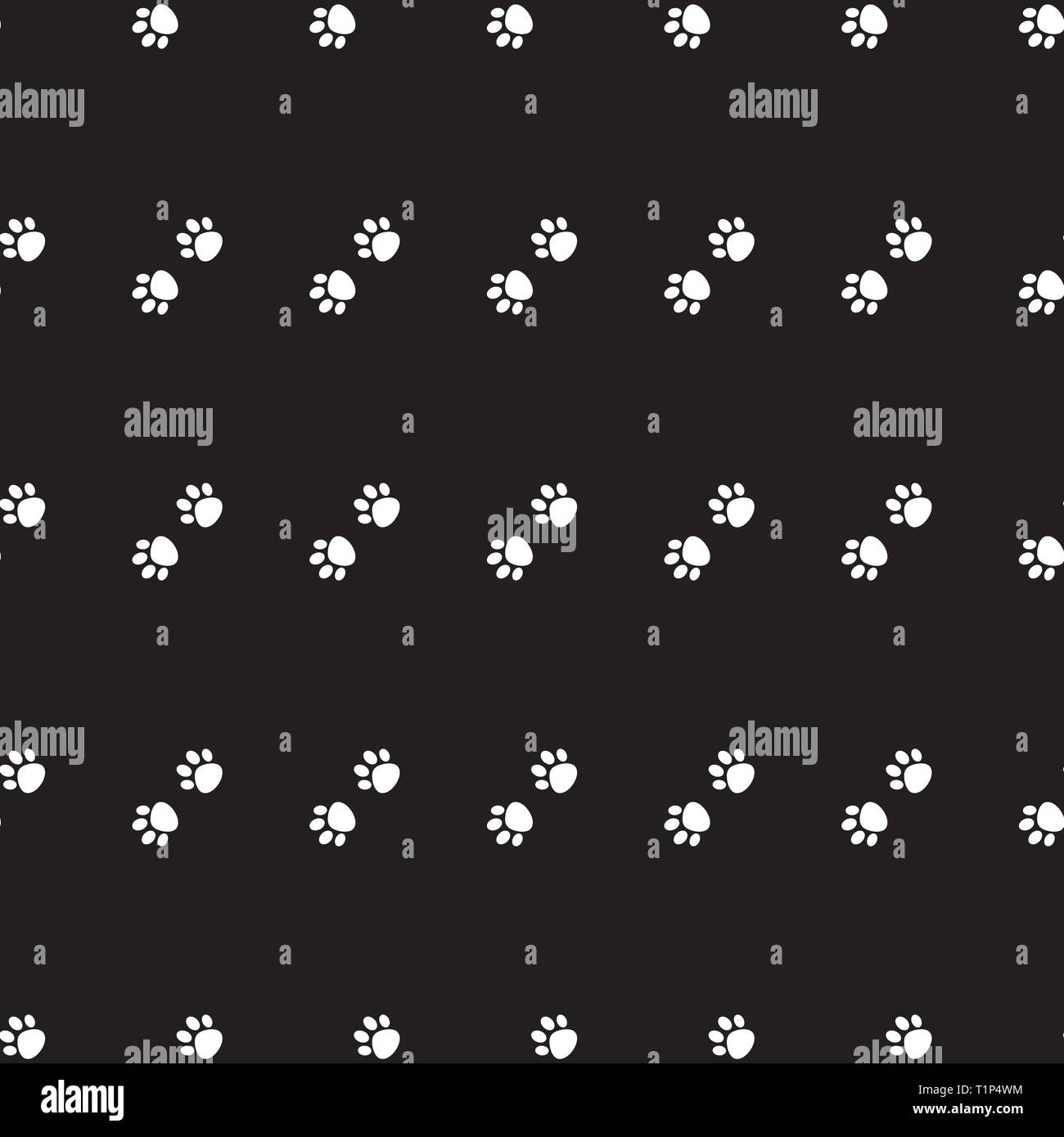 Vector seamless pattern con gatto cane della zampa della zampa. Nero e sfondo bianco Illustrazione Vettoriale