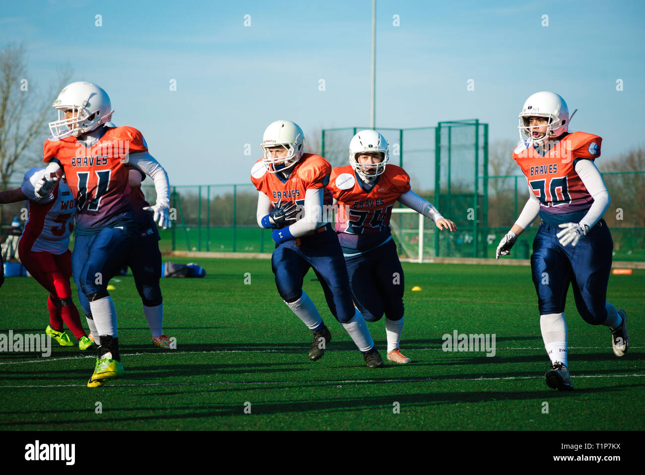 Derby Braves, femmina squadra di football americano Foto Stock