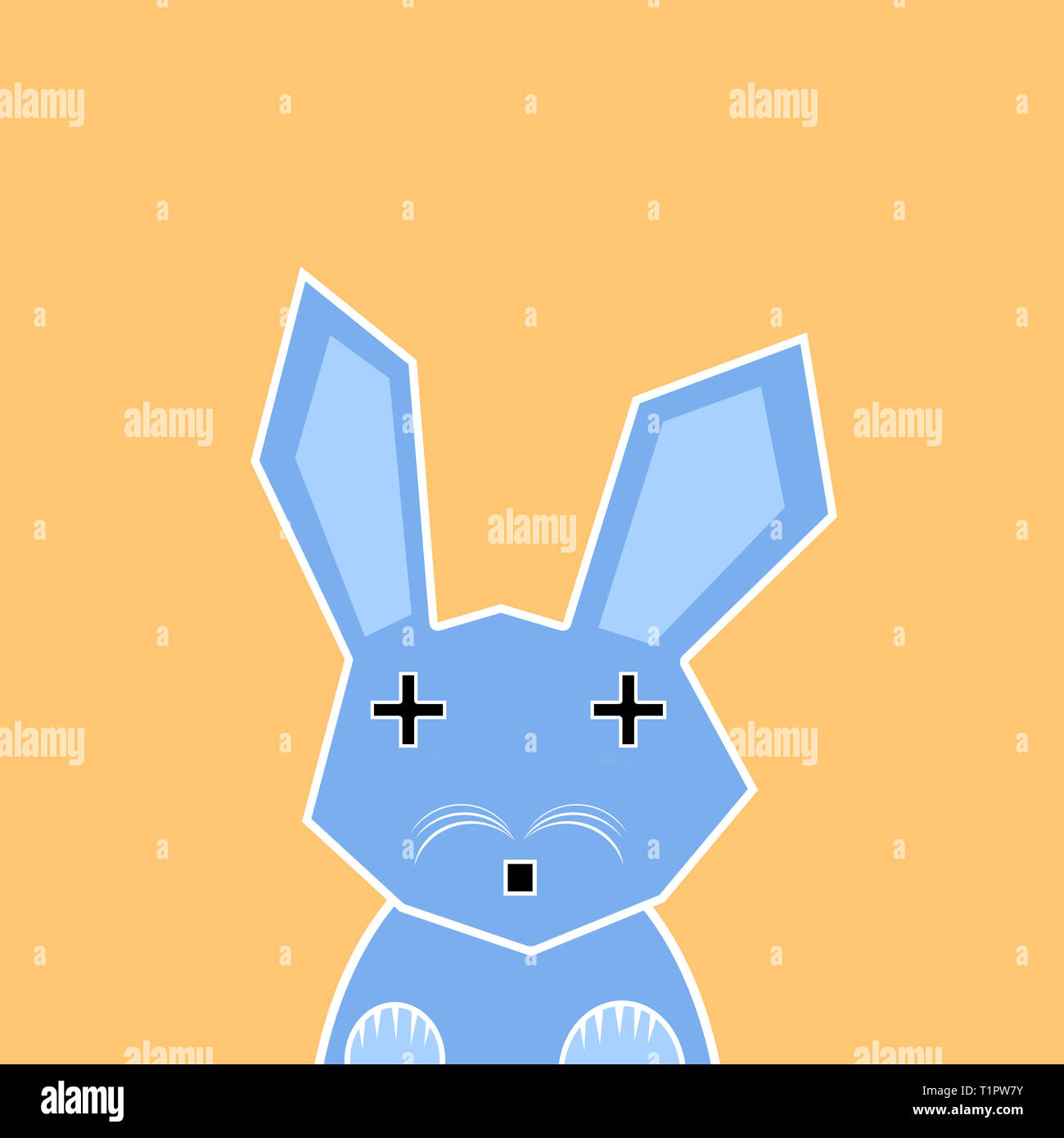 Blu coniglietto di Pasqua su sfondo giallo. Divertente il Coniglio di Pasqua illustrazione. Il turchese coniglio su sfondo giallo. Foto Stock