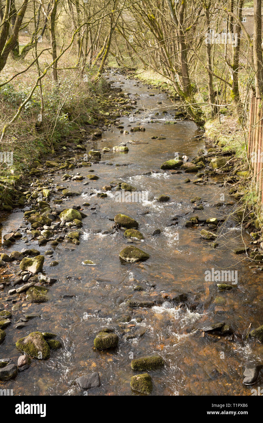 Bianco Acqua di Hough sotto il villaggio di orzo, nel quartiere di Pendle Lancashire. La zona è frequentata da escursionisti e noto per la Strega Pendle Tr Foto Stock