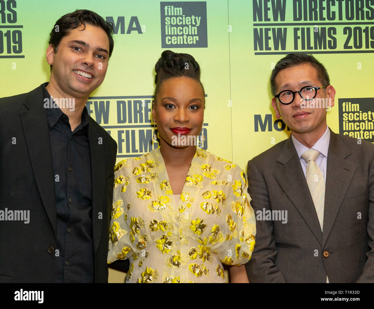 New York, Stati Uniti. 27 Mar, 2019. New York, NY - Marzo 27, 2019: Rajendra Roy, Chukwu Chinonye, Dennis Lim frequentare lo screening di clemenza durante la serata di apertura di nuovi registi nuovi film festival 2019 presso il Museo di Arte Moderna a credito: lev radin/Alamy Live News Foto Stock