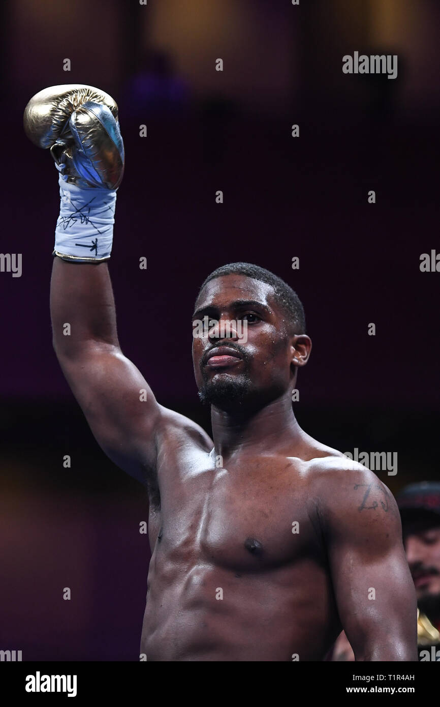 Oxon Hill, Maryland, Stati Uniti d'America. 24 Mar, 2019. VERNON BROWN è introdotto per la folla prima che il super welterweight corrispondono a MGM Porto Nazionale in Oxon Hill, Maryland. Credito: Amy Sanderson/ZUMA filo/Alamy Live News Foto Stock