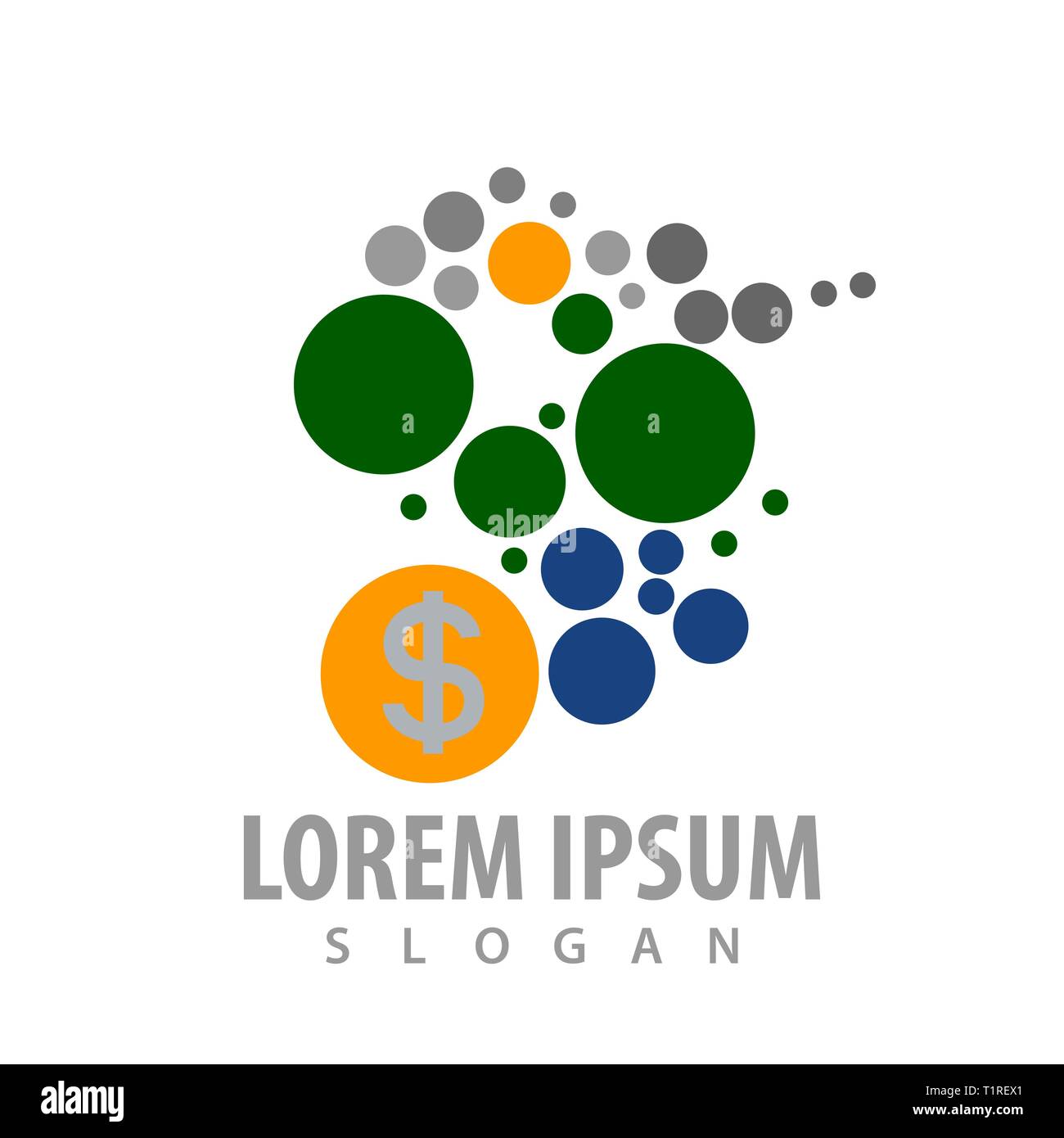 Dot molecola con denaro dollaro segno logo concept design. Simbolo grafico elemento di modello Illustrazione Vettoriale