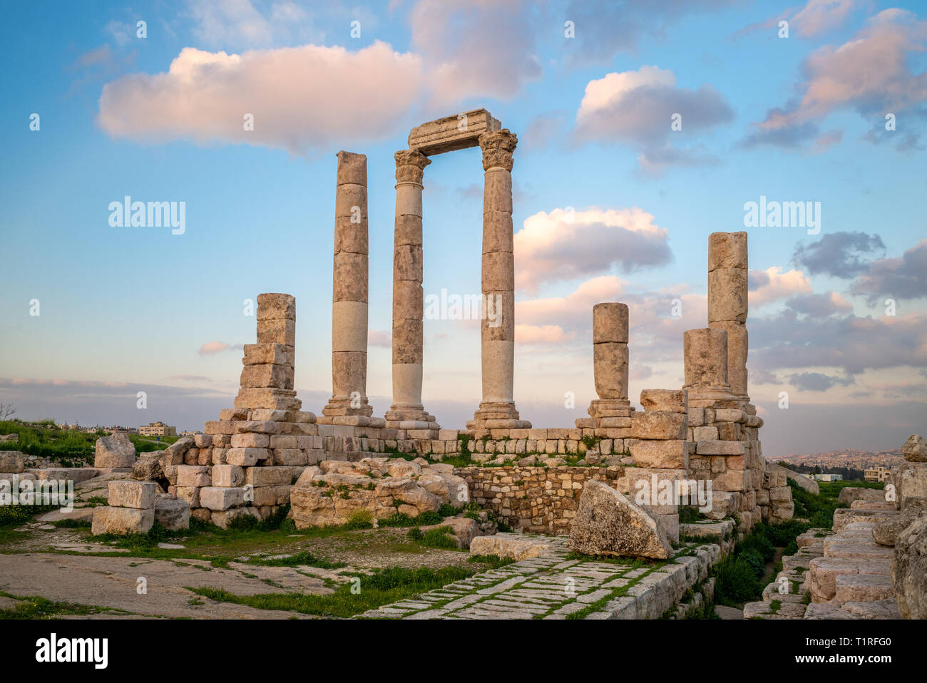 Tempio di Ercole sulla cittadella di Amman in Giordania Foto Stock