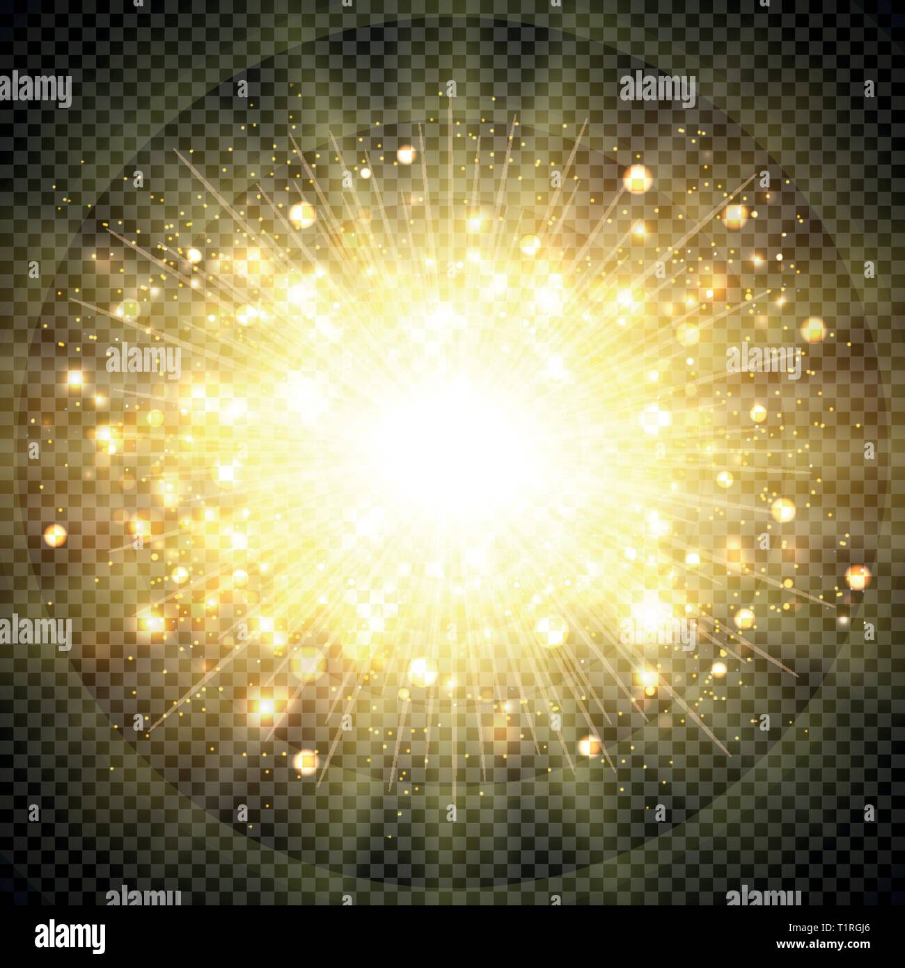 Effetto astratto golden sun luce per sun burst elemento scintillante. È possibile utilizzare per lo scoppio, sunny shine, artwork, decorazione stile. illustrazione vect Illustrazione Vettoriale