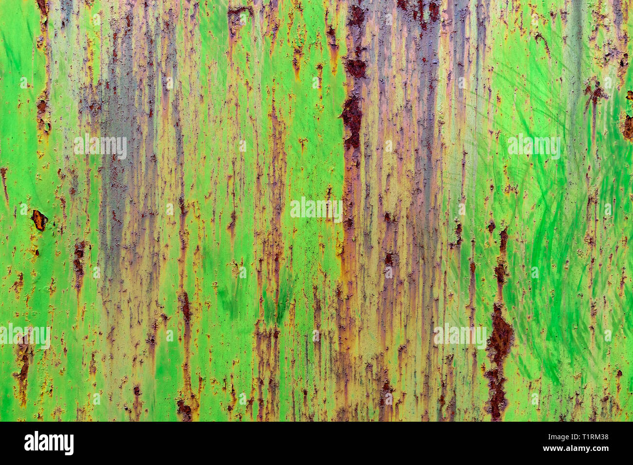 Dettaglio del dipinto di verde, vecchio, metallo arrugginito porte. Grunge texture di metallo arrugginito con graffi Foto Stock