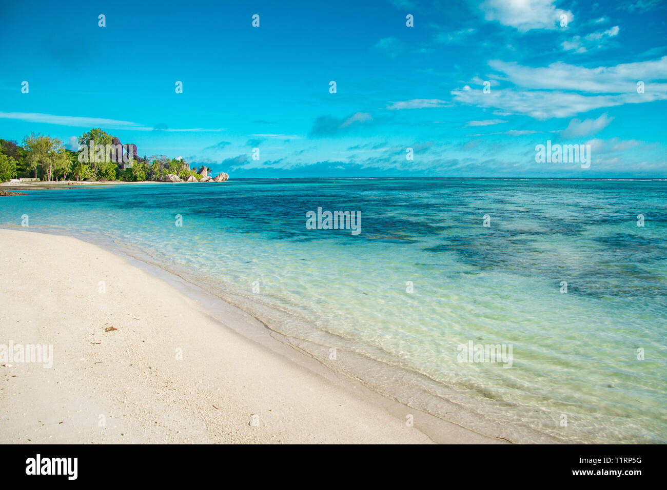 La spiaggia più bella delle Seychelles - Anse Source d'Argent Foto Stock