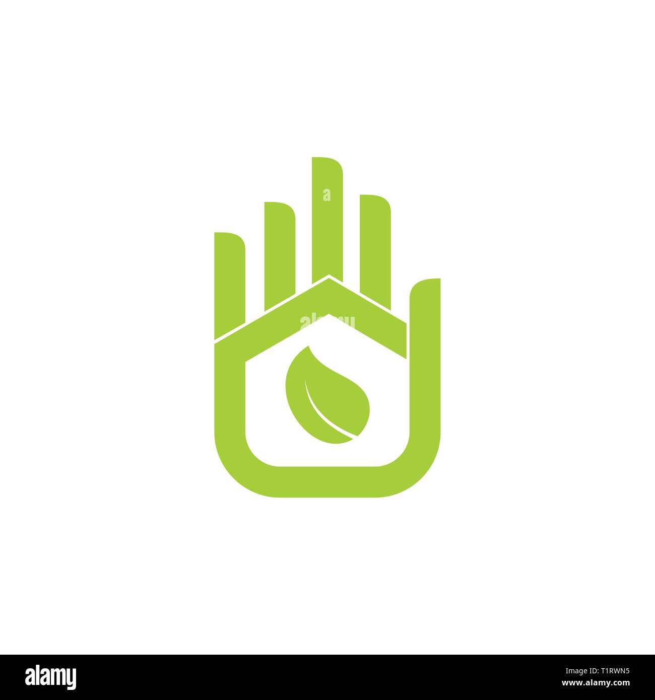 Eco-green factory home il palmo della mano dita design logo vector Illustrazione Vettoriale