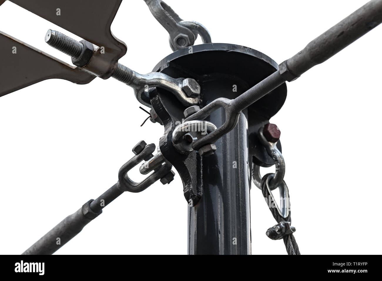 Dettagli di acciaio connessione, foto industriale isolati su sfondo bianco Foto Stock
