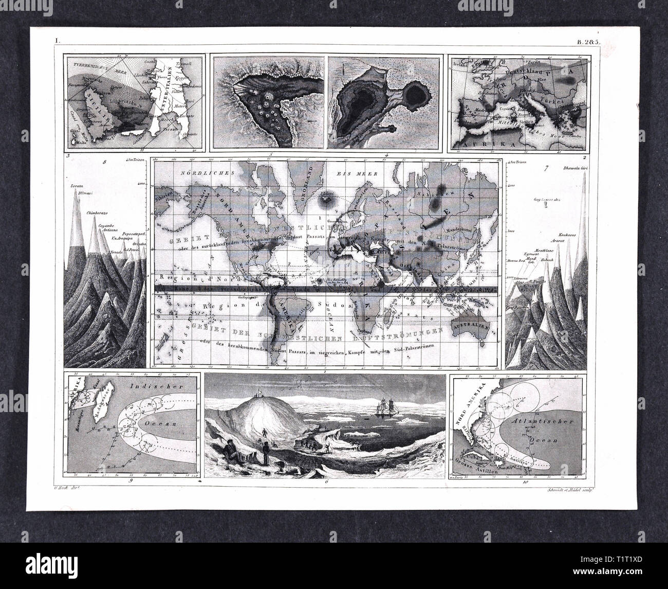 1849 Bilder Scienze Naturali di Stampa mappa del mondo che mostra le varie zone climatiche Foto Stock