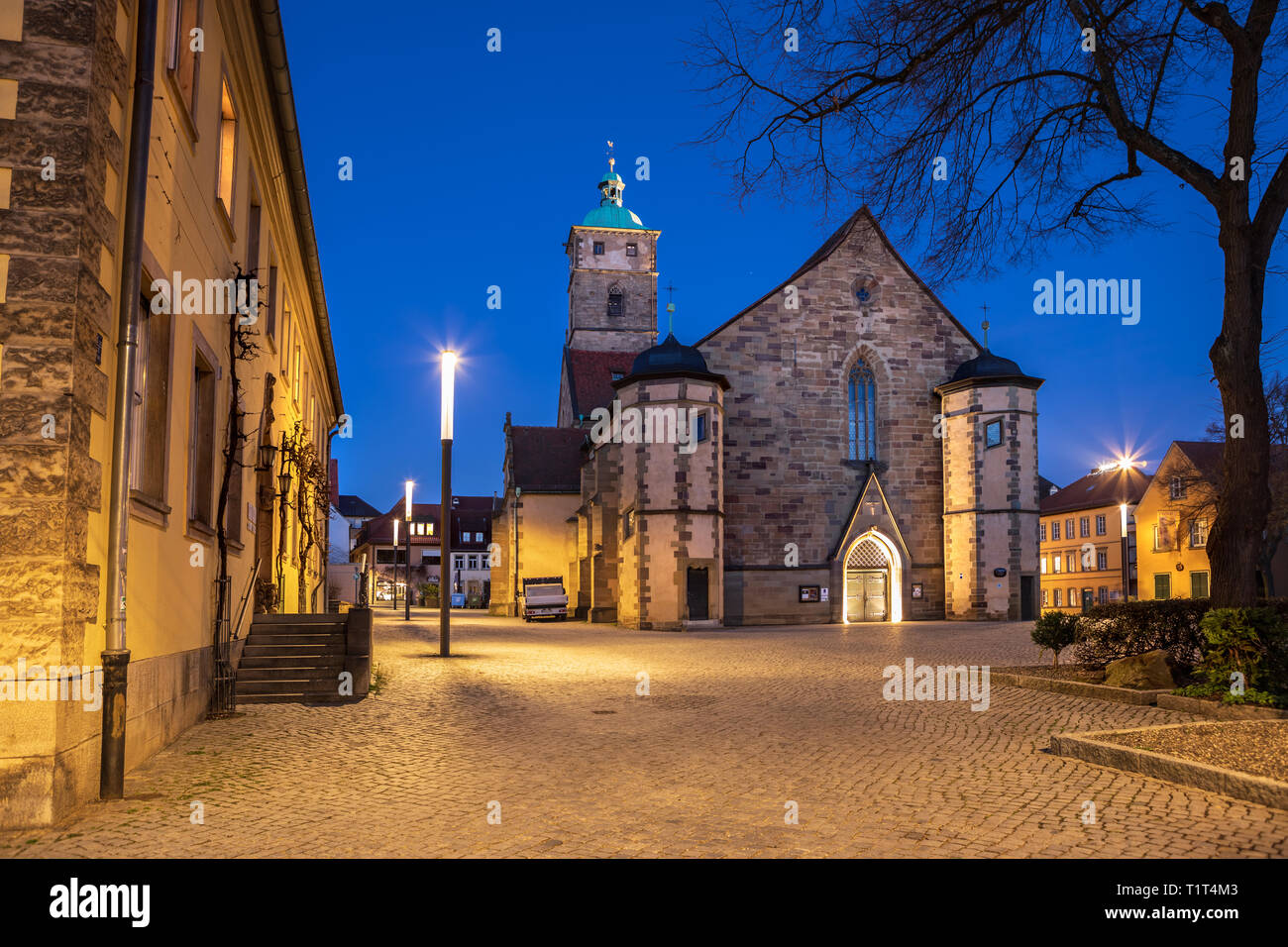 San Johannis-Kirche su Martin-Luther-Platz di Schweinfurt in Germania Foto Stock