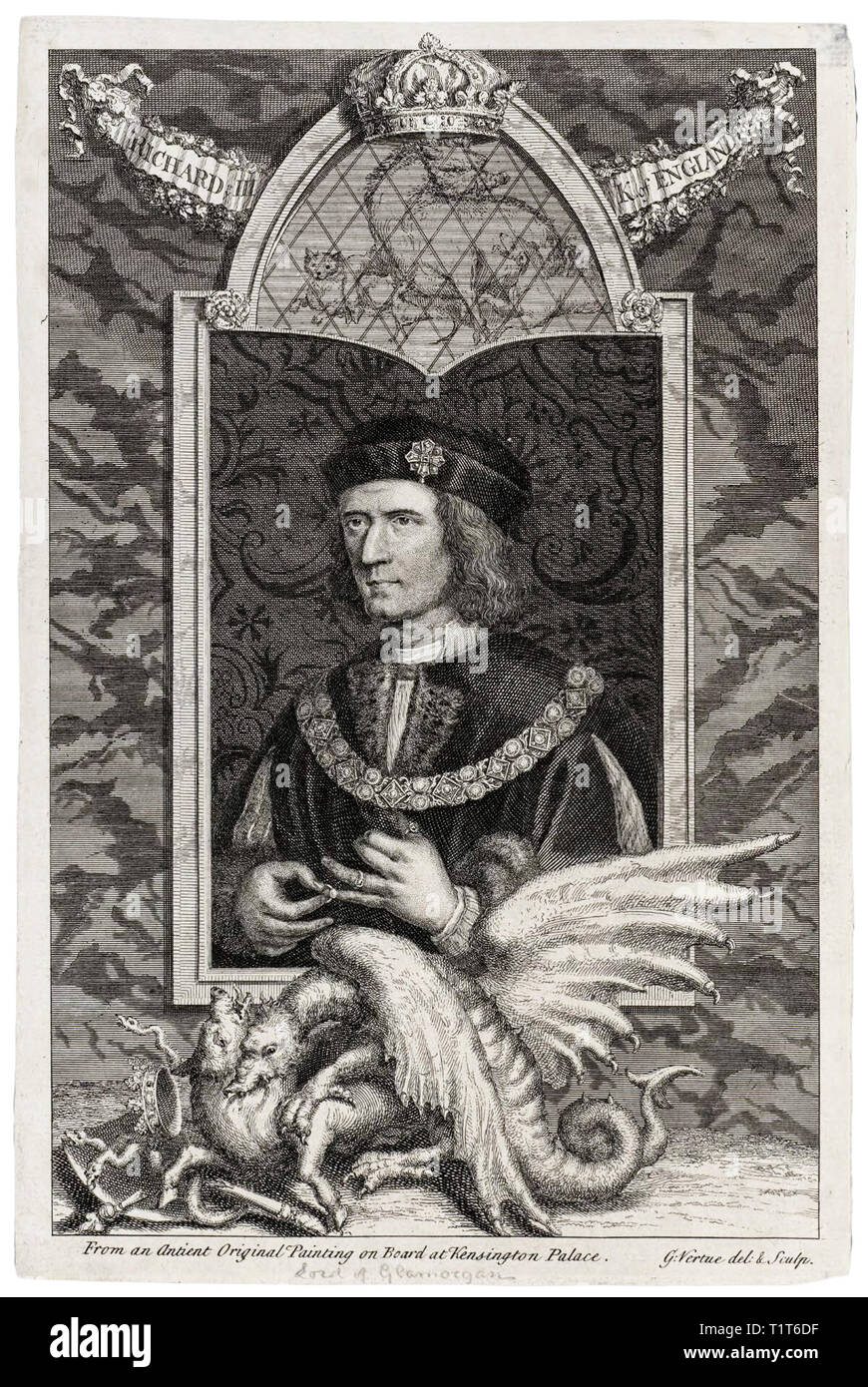 Richard III (1452-1485) ritratto incisione, 1732, George Vertue Foto Stock