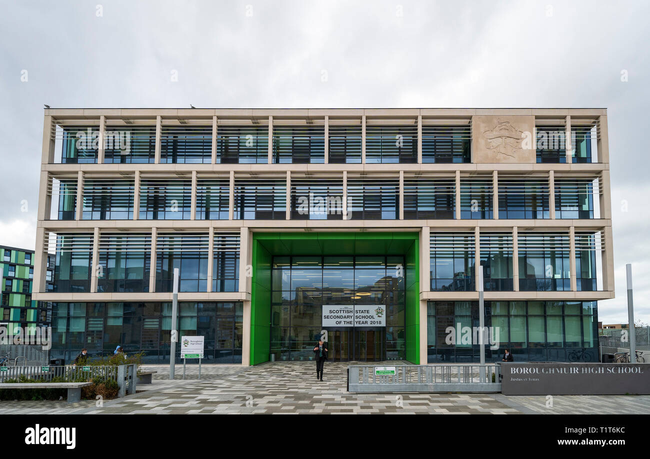 Esterno del nuovo Boroughmuir High School di Edimburgo, Scozia, Regno Unito Foto Stock