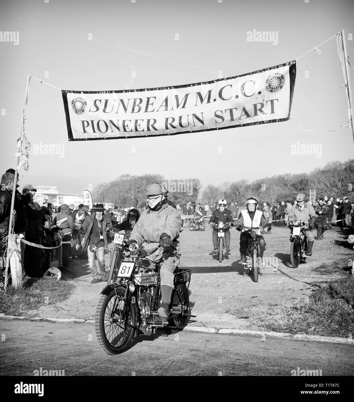 Epsom Downs Surrey, Regno Unito 24 marzo 2019 Pioneer Run Epsom alla Brighton Vintage Motorcycle Run 80th Anniversary. Credito: Ian Humphreys Foto Stock