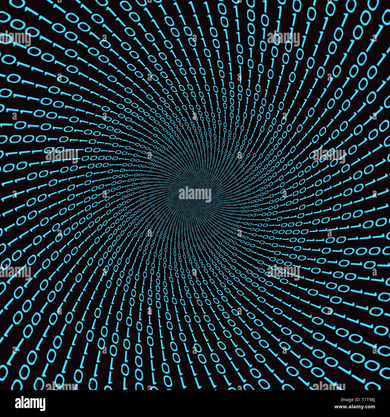 Cifre binarie a spirale, flusso di dati e di concetto del cyberspazio Foto Stock