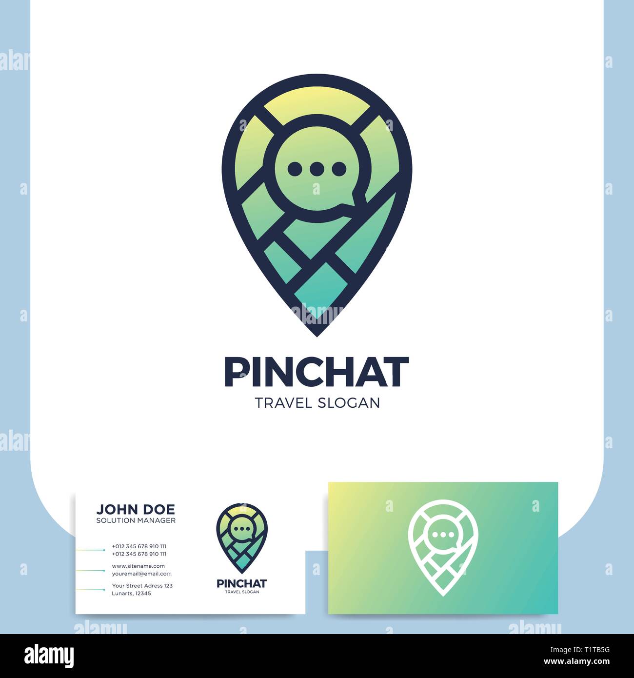 Bolla di Chat pin con icona mappa logo Illustrazione Vettoriale