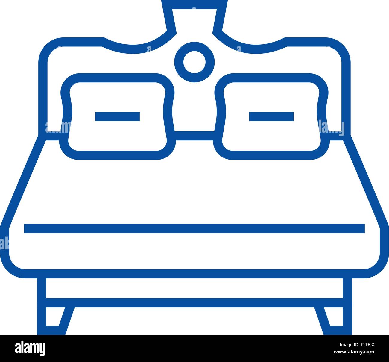 Royal letto doppio icona linea concept. Royal letto doppio piatto simbolo del vettore, segno, illustrazione di contorno. Illustrazione Vettoriale